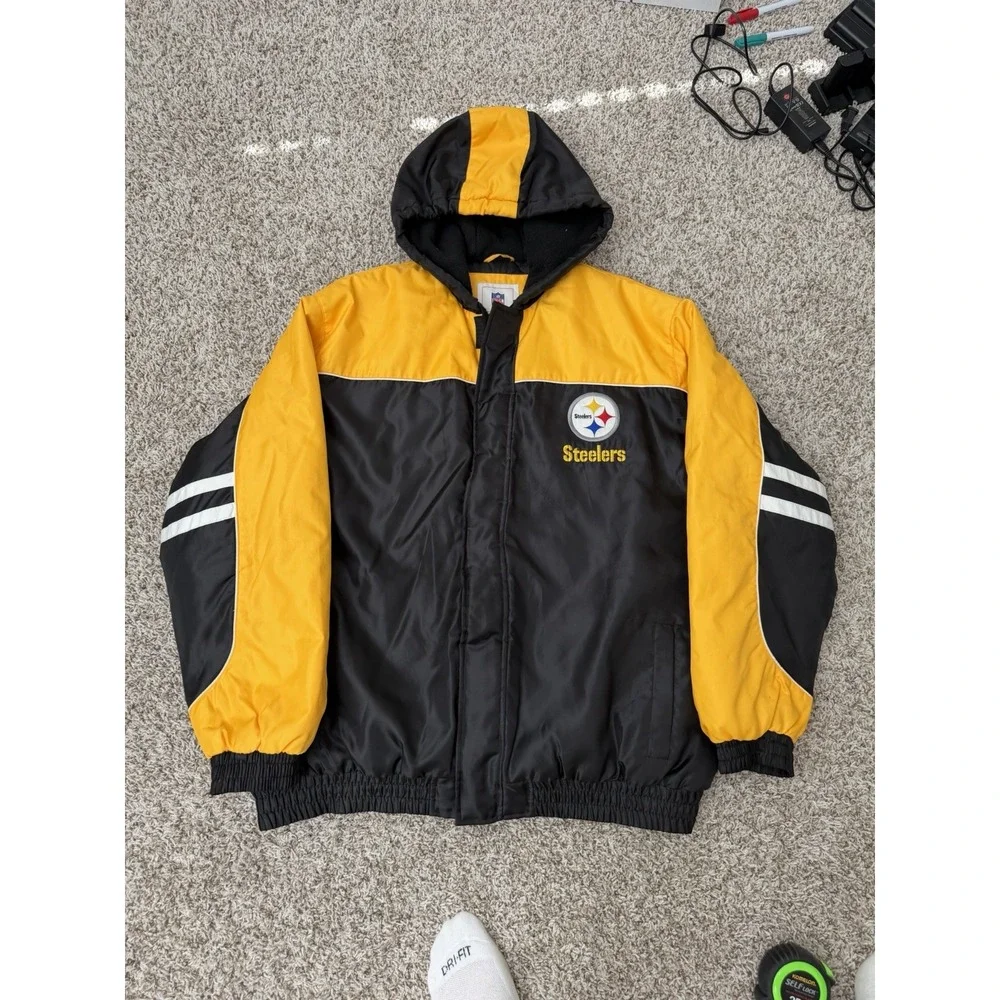 Vintage Pittsburg Steelers Puffer Jacket Men's Size 2XL NFL Starter Style 90s